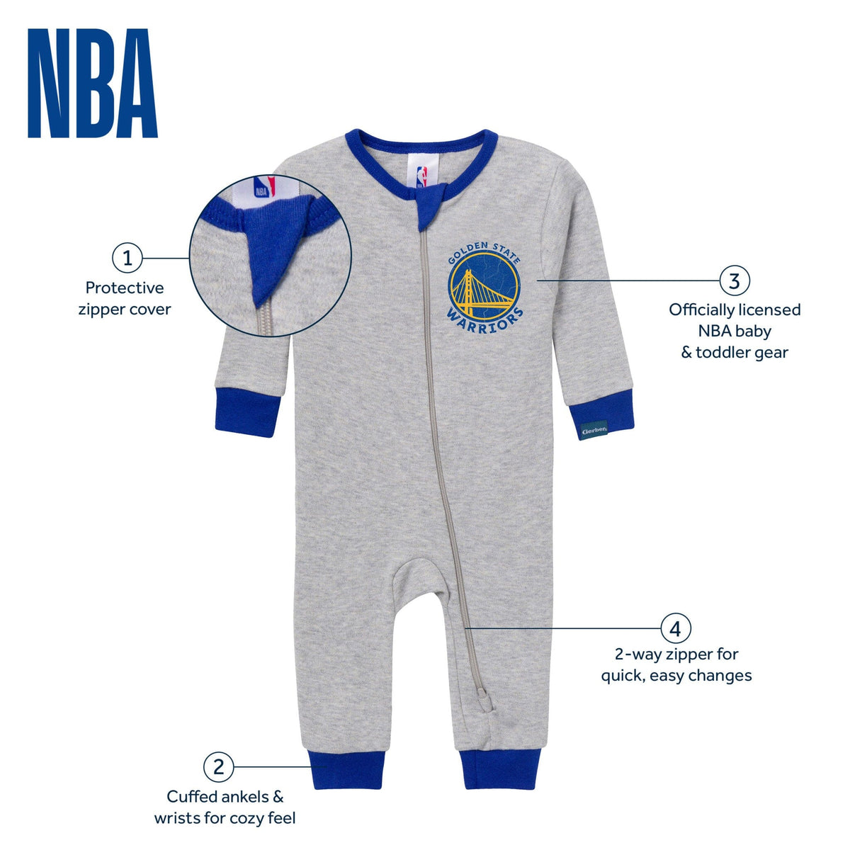 Baby Neutral Golden State Warriors Footless Pajamas Sleepwear Gerber® 