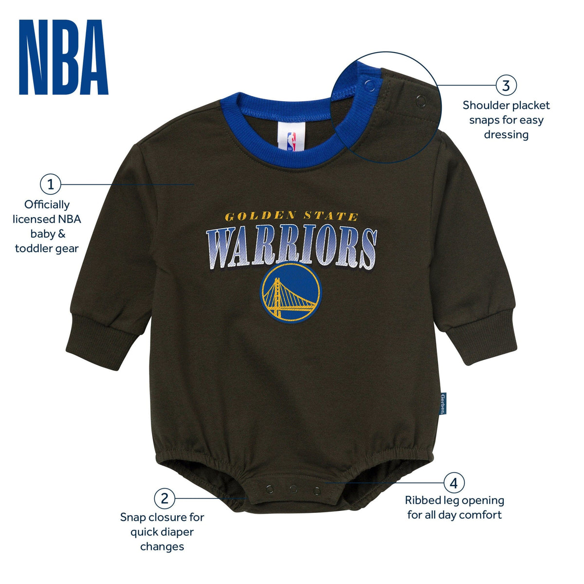 Baby Neutral Golden State Warriors Sweatshirt Bubble Romper Rompers Gerber® 