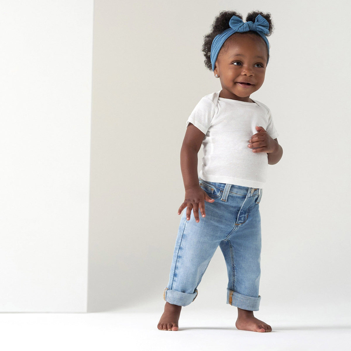 Baby Neutral Light Blue Straight Fit Jeans With Elastic Back