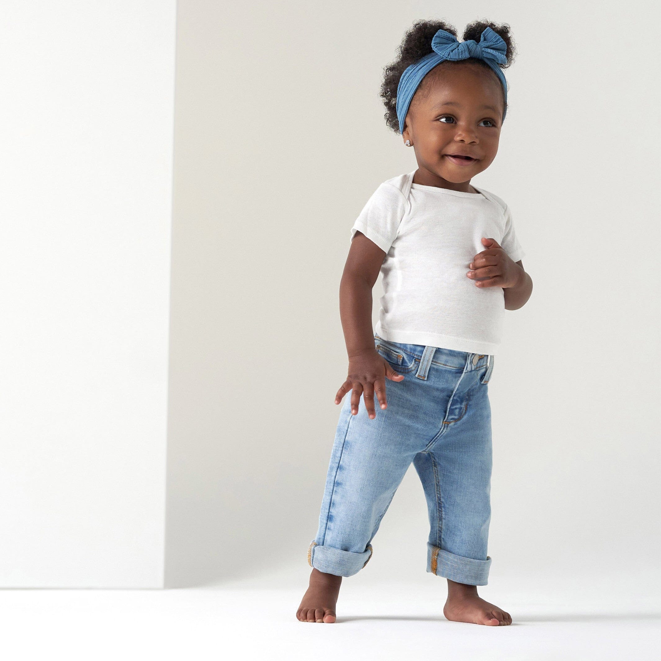Baby Neutral Light Blue Straight Fit Jeans With Elastic Back