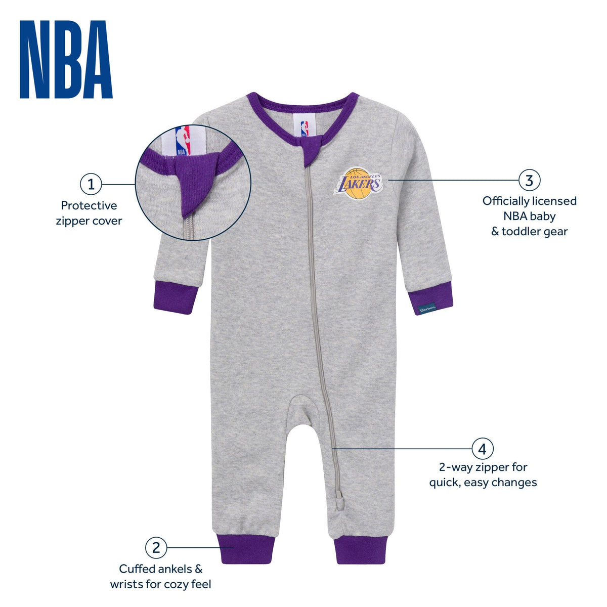 Baby Neutral Los Angeles Lakers Footless Pajamas Sleepwear Gerber® 