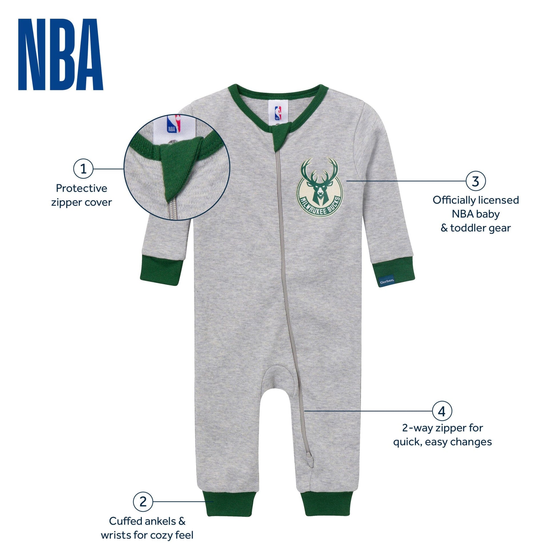 Baby Neutral Milwaukee Bucks Footless Pajamas Sleepwear Gerber® 