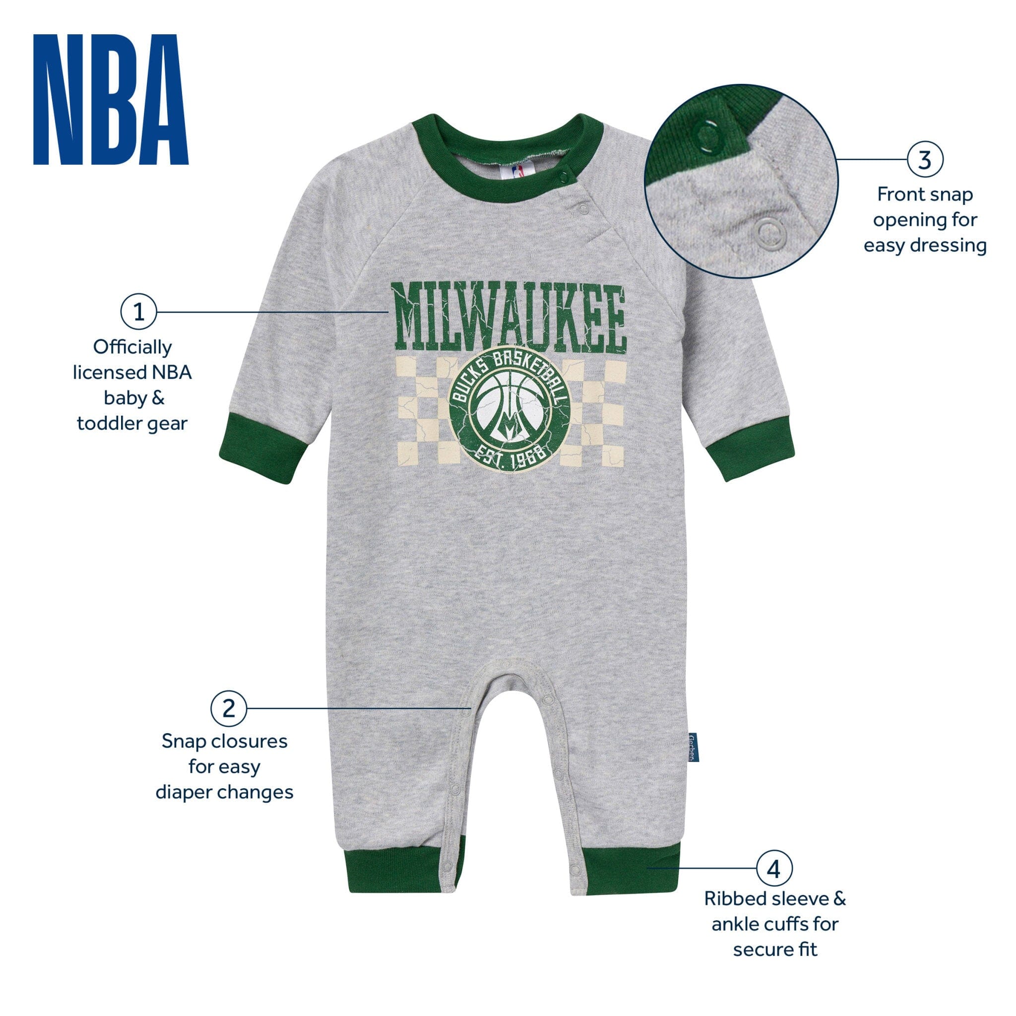 Baby Neutral Milwaukee Bucks Romper Rompers Gerber® 