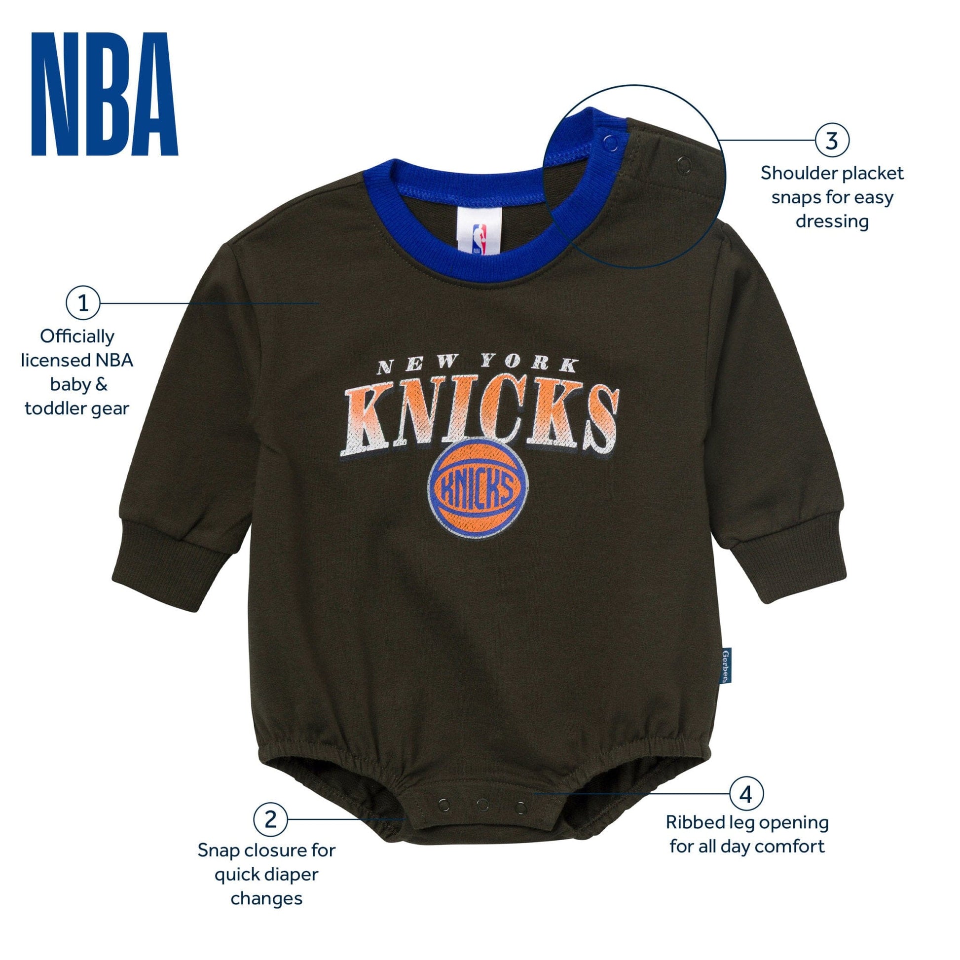 Baby Neutral New York Knicks Sweatshirt Bubble Romper Rompers Gerber® 