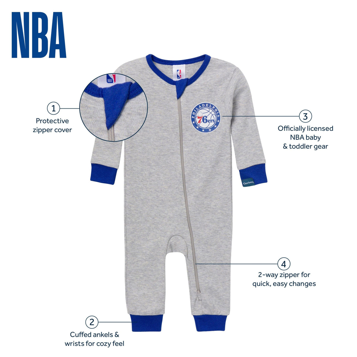 Baby Neutral Philadelphia Sixers Footless Pajamas Sleepwear Gerber® 