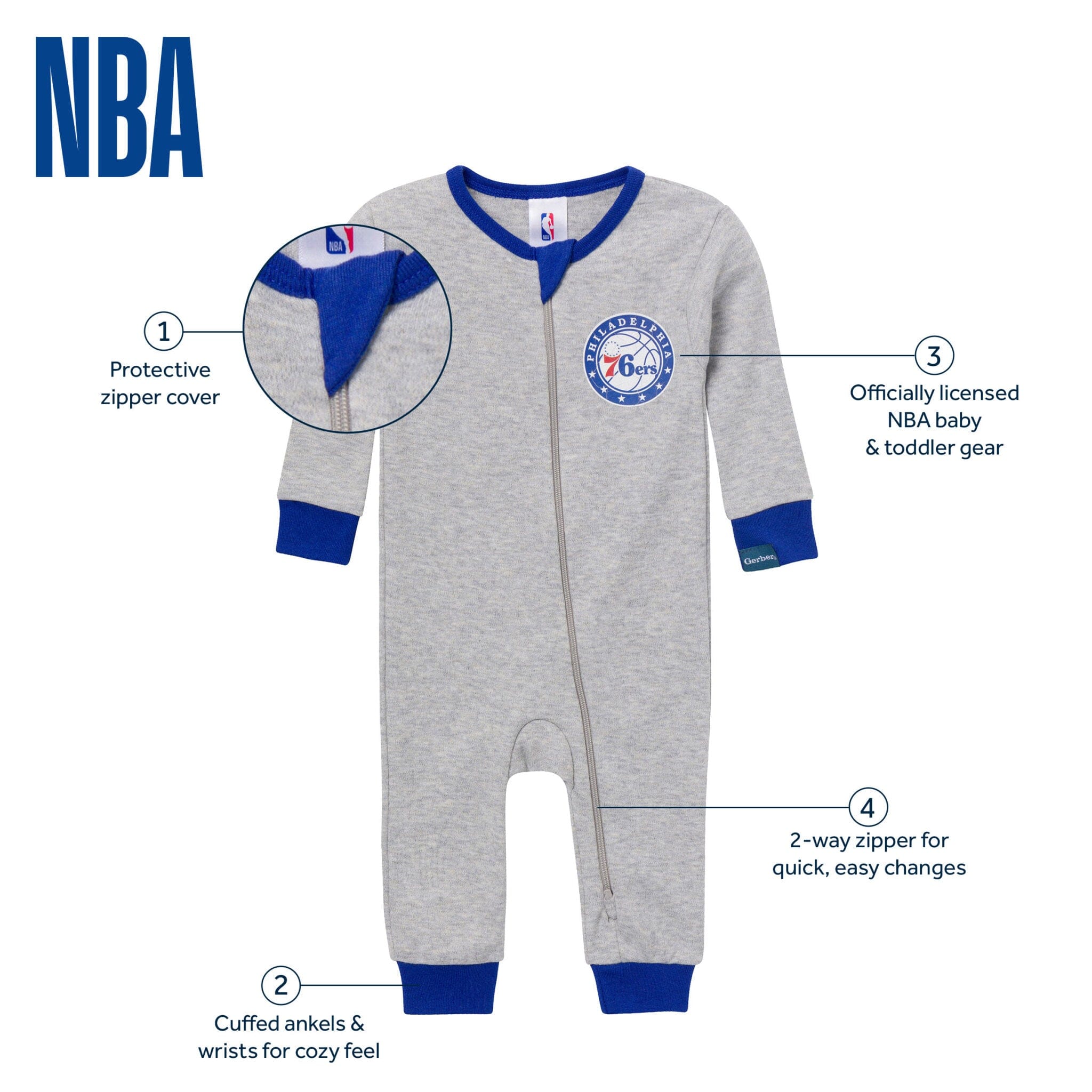 Baby Neutral Philadelphia Sixers Footless Pajamas Sleepwear Gerber® 