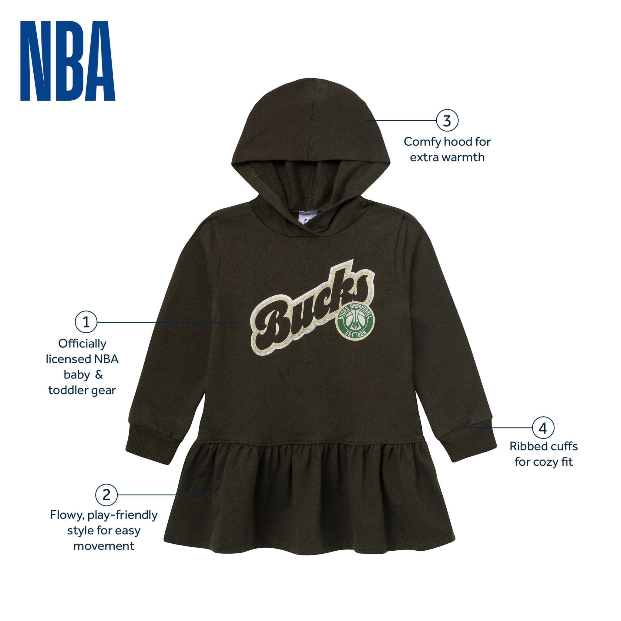Infant & Toddler Girls Milwaukee Bucks Hooded Dress Dresses Gerber® 
