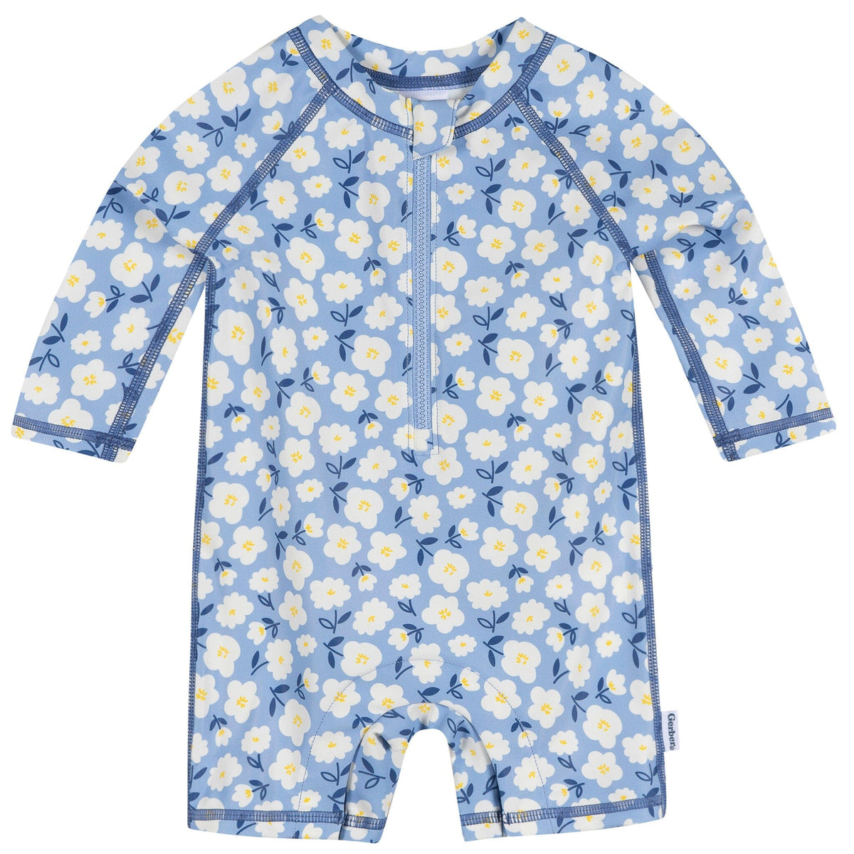Baby Girls Blue Daisies Long Sleeve Rashguard Swimwear Gerber® 