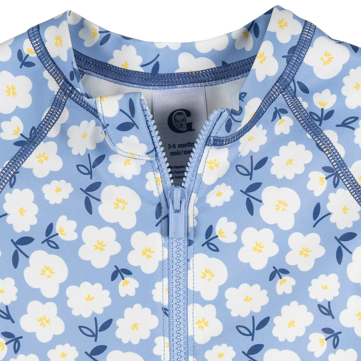 Baby Girls Blue Daisies Long Sleeve Rashguard Swimwear Gerber® 