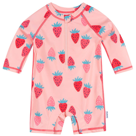 Baby Girls UPF 50+ Pink Strawberry Long Sleeve Rash Guard