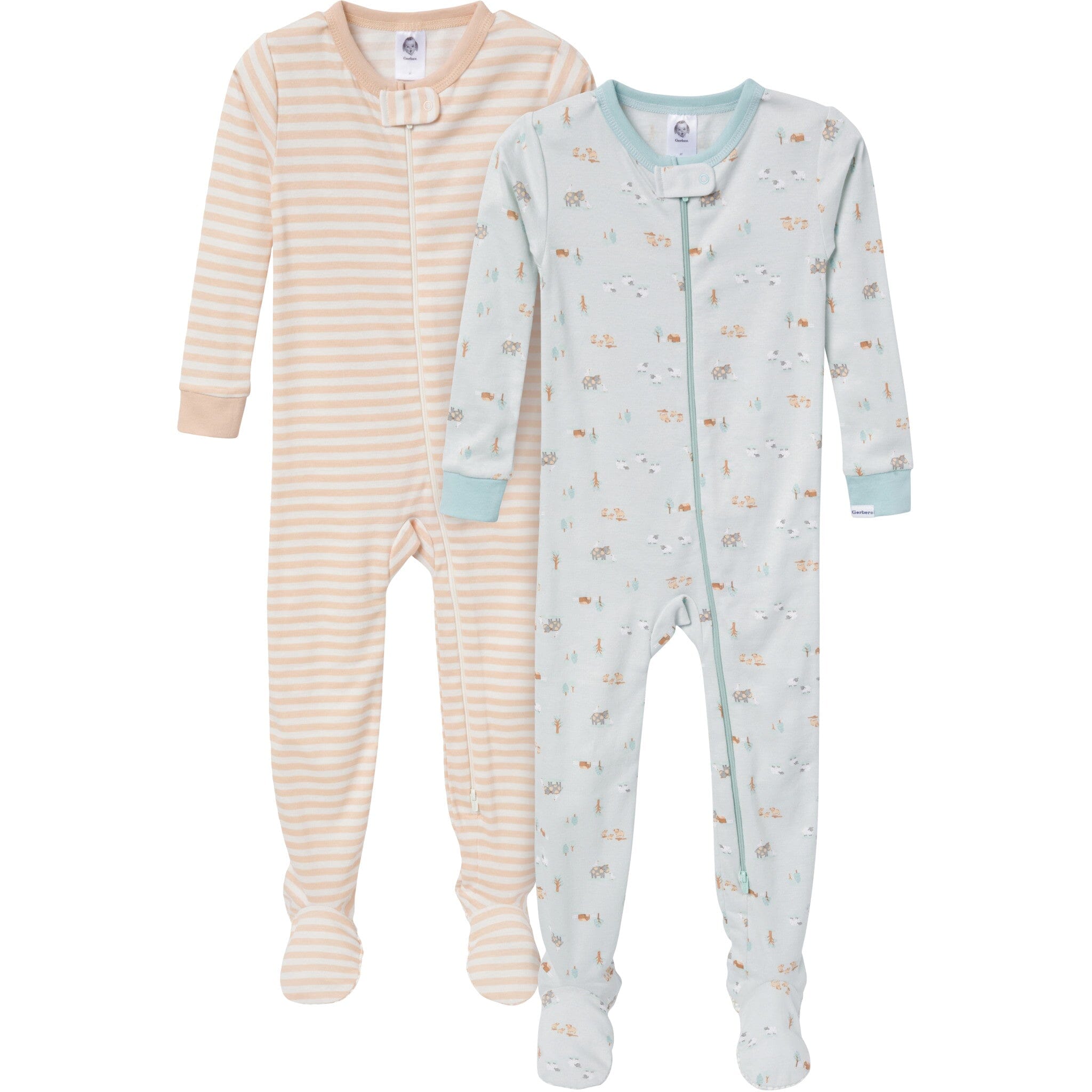 2-Pack Baby & Toddler Neutral Farm Snug Fit Footed Pajamas