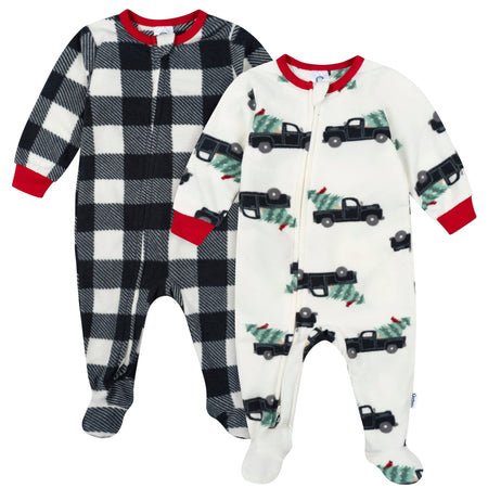 2-Pack Baby & Toddler Neutral Trucks Footed Fleece Pajamas