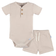 2-Pack Baby Boys Beige Bodysuit and Shorts Set