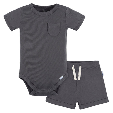 2-Piece Baby Boys Dark Grey Bodysuit and Shorts Set
