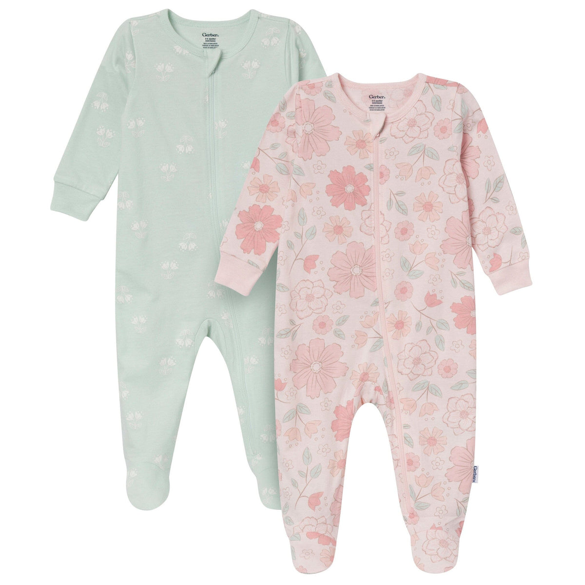 2-Pack Baby Girls Blush & Sage Floral Sleep 'N Play sleepwear Gerber® 