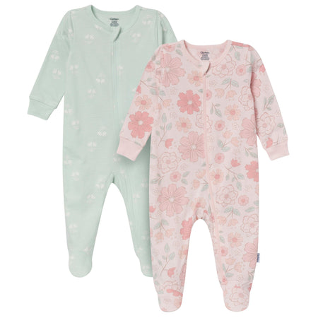2-Pack Baby Girls Blush & Sage Floral Sleep 'N Play