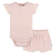 2-Pack Baby Girls Crystal Pink Bodysuit and Shorts Set