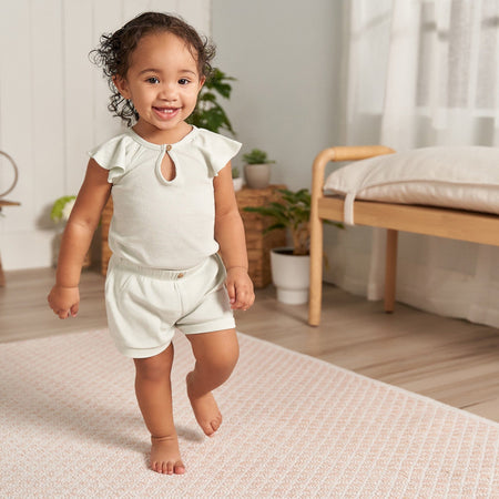 2-Piece Baby Girls Green Lily Bodysuit and Shorts Set