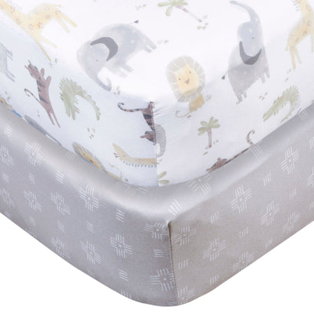 2-Pack Baby Neutral Animal Geo Crib Sheet