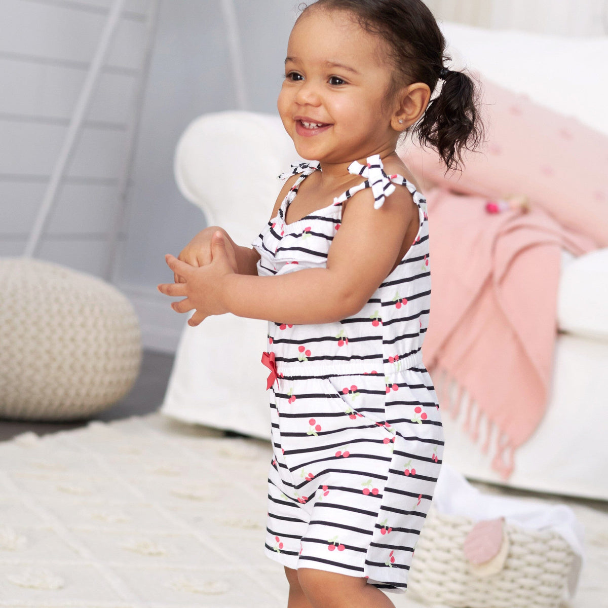 2-Pack Baby Girls Cherry Rompers