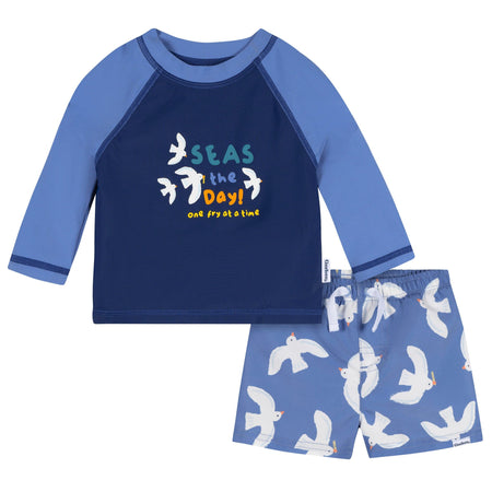 2-Piece Baby & Toddler Boys UPF 50+ Seagulls Rash Guard & Swim Trunks Set