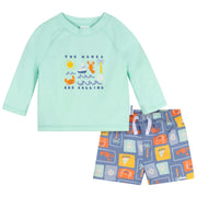 2-Piece Baby & Toddler Boys Green Stamps Rashguard & Trunks Set Swimwear Gerber® 