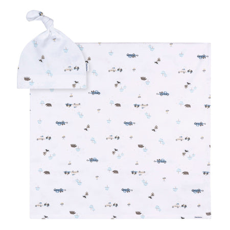 2-Piece Baby Boys Road Trip Swaddle and Cap Set