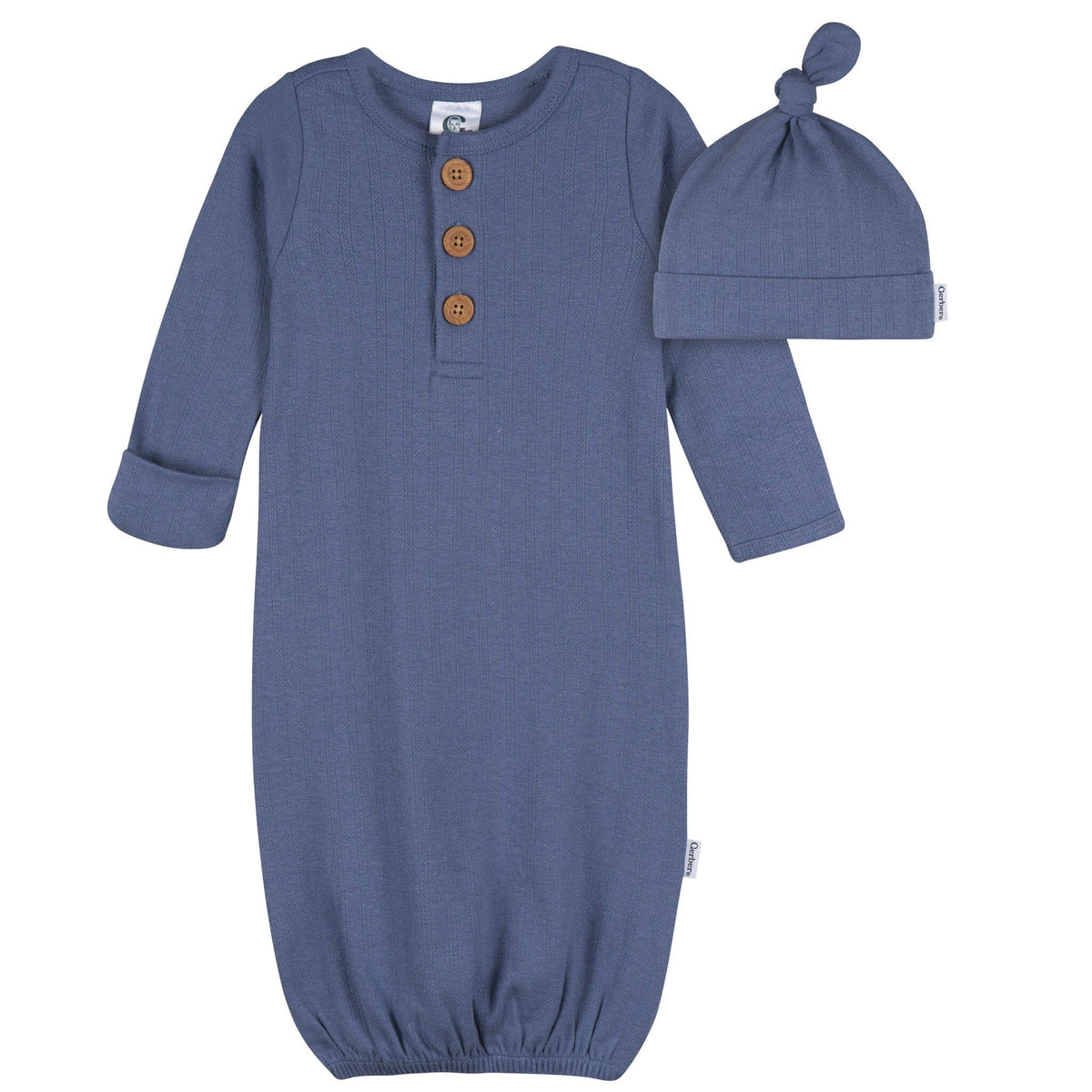 2-Piece Baby Boys Gray Blue Gown & Hat Set Gerber® 