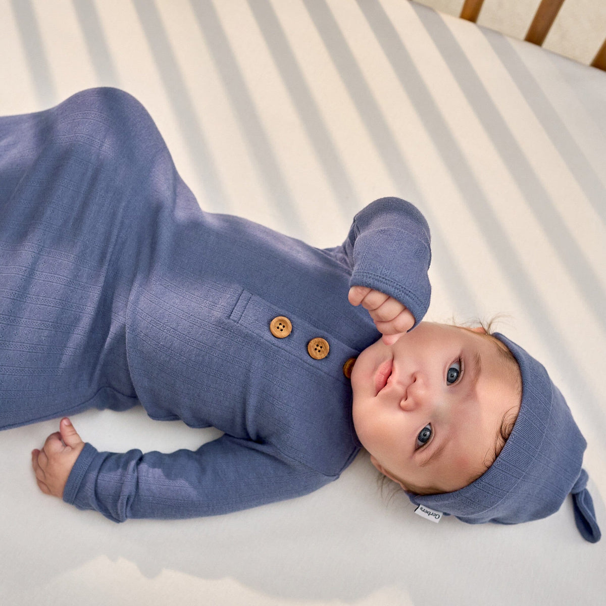 2-Piece Baby Boys Gray Blue Gown & Hat Set Gerber® 