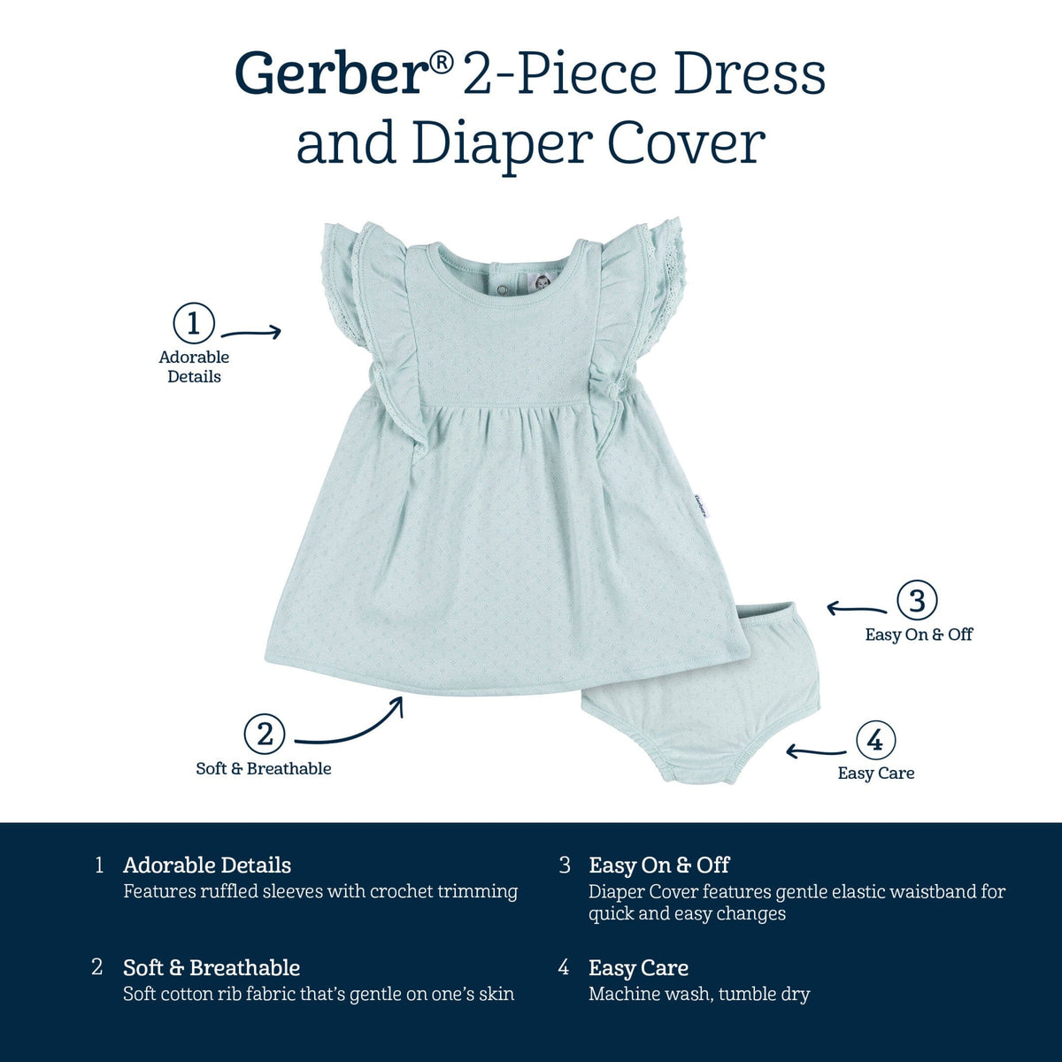 2-Piece Baby Girls Aqua Blue Dress & Diaper Cover