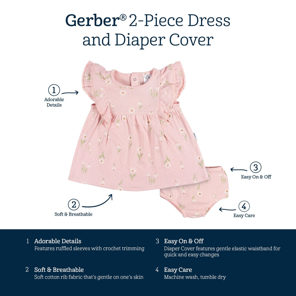 2-Piece Baby Girls Daisies Dress & Diaper Cover