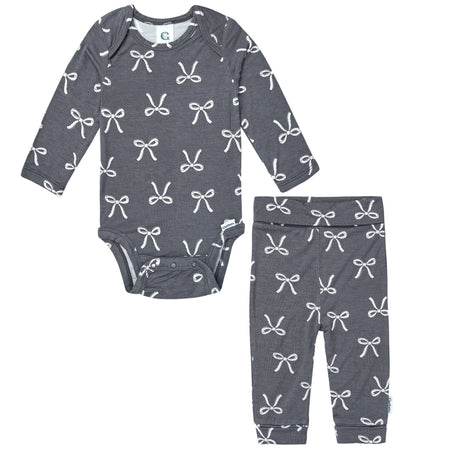 2-Piece Baby Girls Gray Bow Onesie® Pant Set