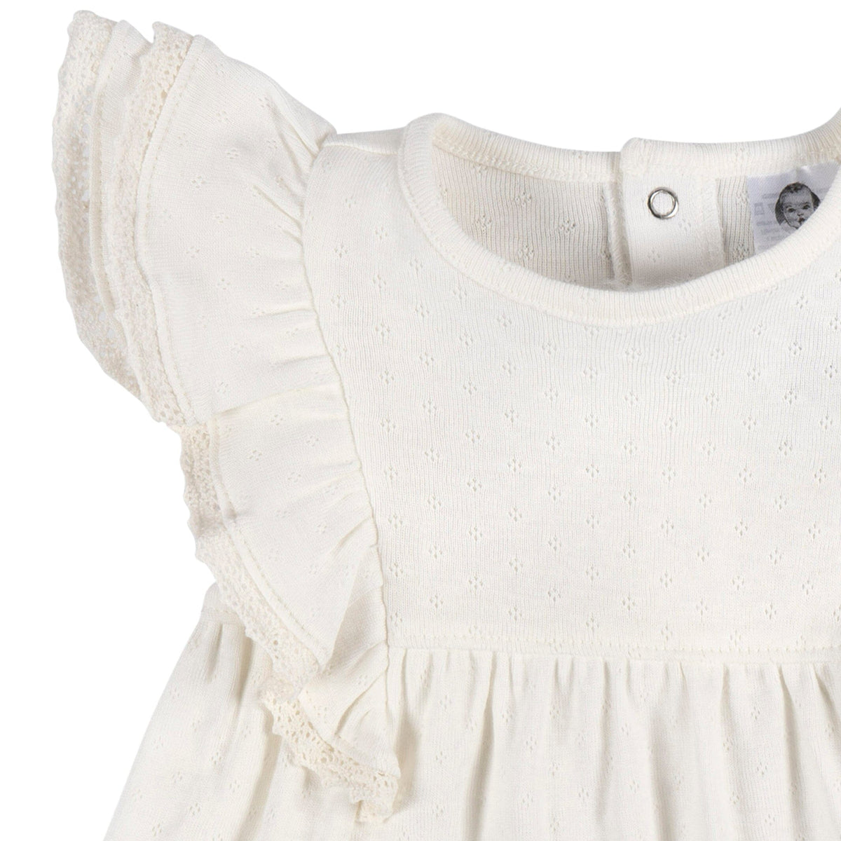2-Piece Baby Girls Ivory Dress & Diaper Cover
