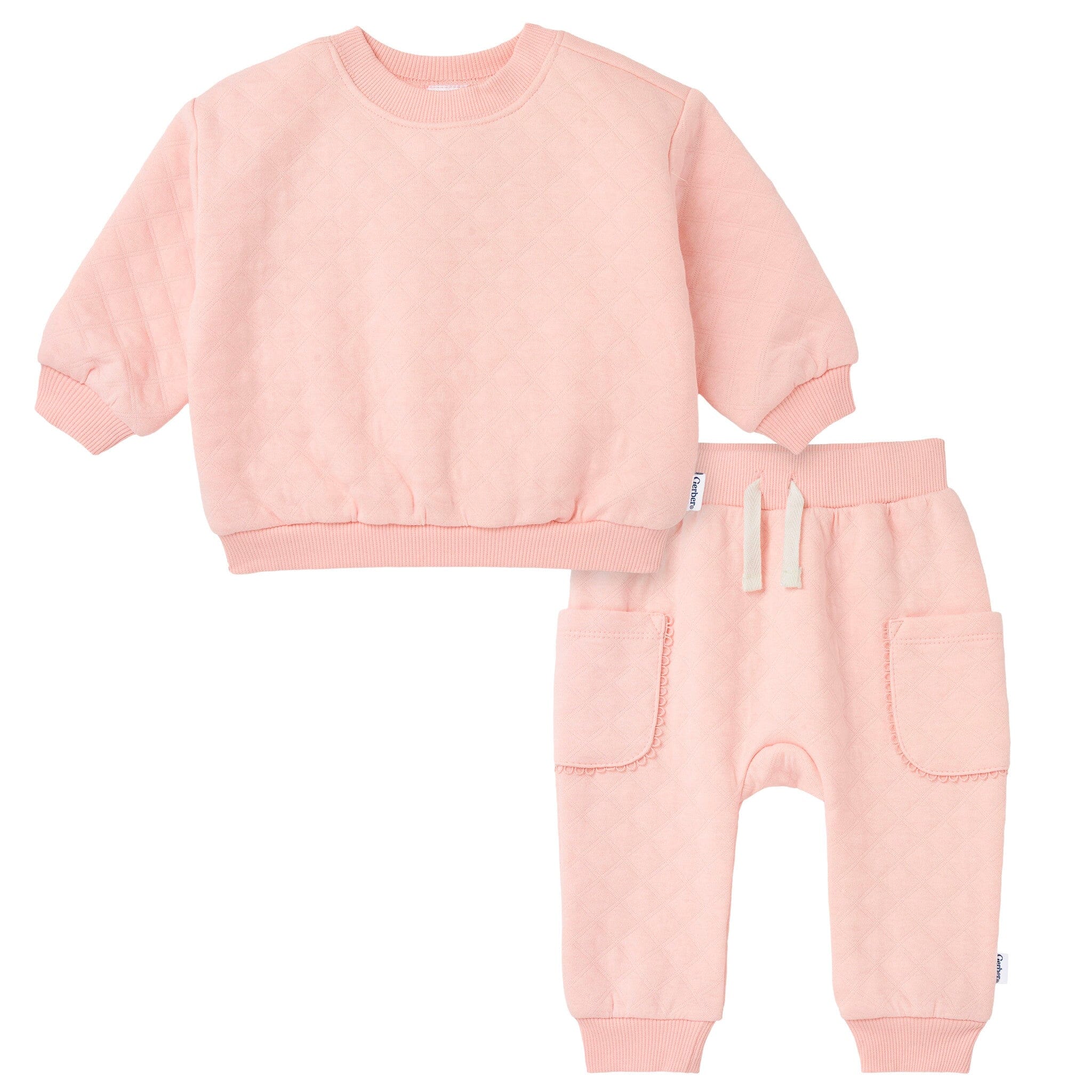 2-Piece Baby Girls Pink Quilted Top & Jogger Set outfits Gerber® 