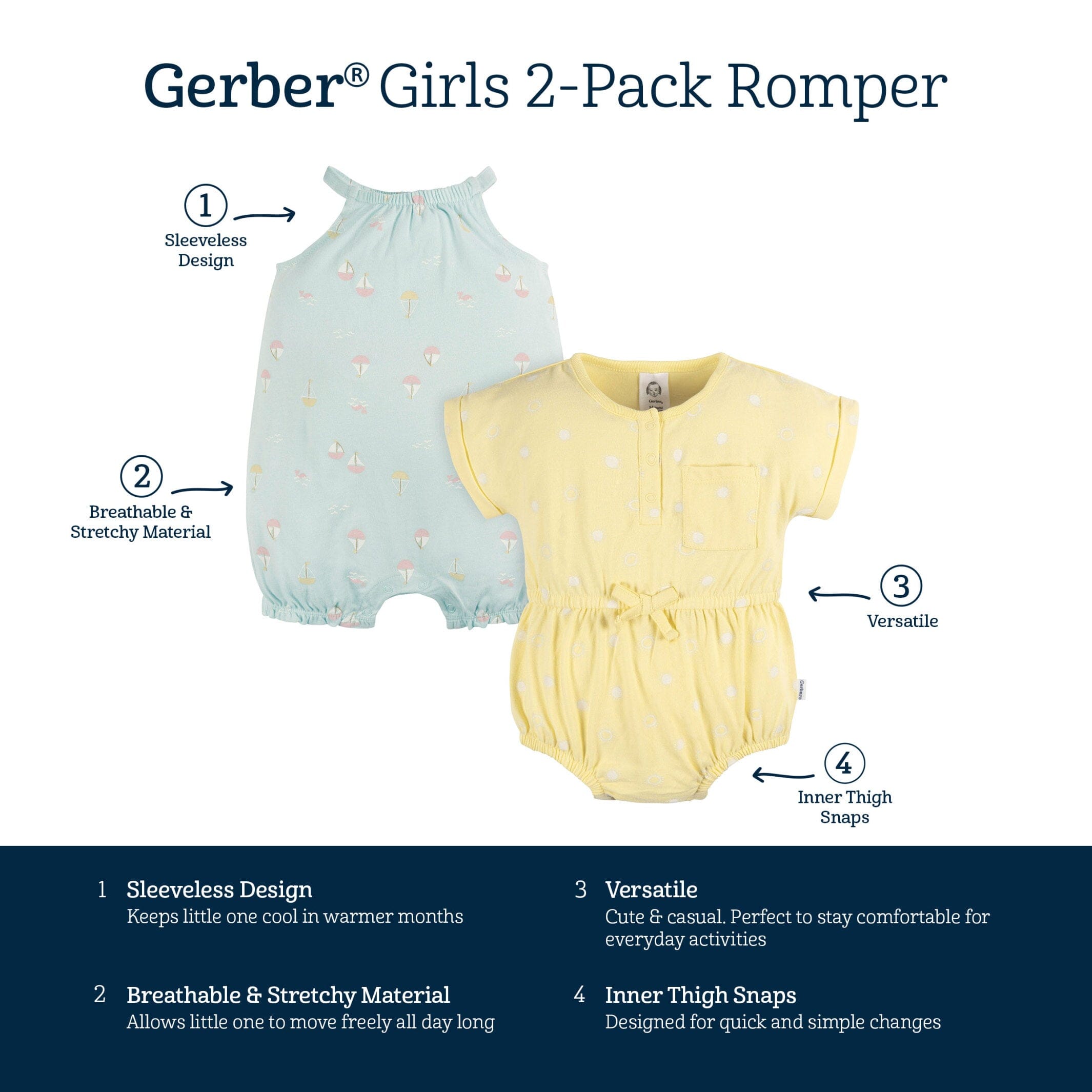 2-Pack Baby Girls Sailboats Romper