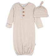 2-Piece Baby Neutral Oat Milk Gown & Hat Set Gerber® 