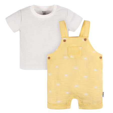 Baby 2-Piece Cotton Gauze Sunrise Overall Romper with T-Shirt Set