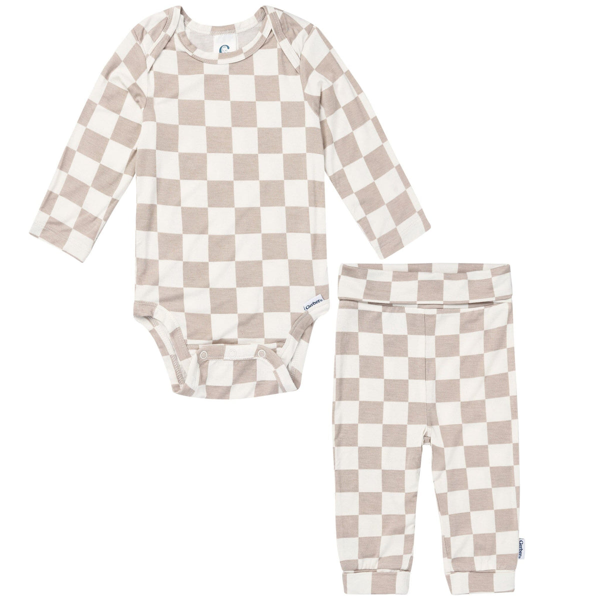 2-Piece Baby Neutral Taupe Check Onesie® Pant Set Outfits & Sets Gerber® 