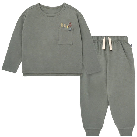 2-Piece Boys Olive Green Trees Long Sleeve T-Shirt and Jogger Set