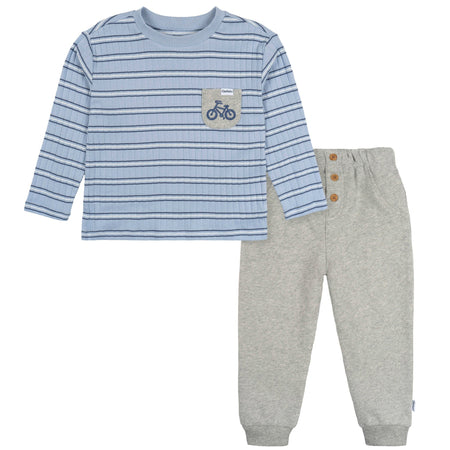 2-Piece Infant & Toddler Boys Blue Stripe Top & Jogger Set