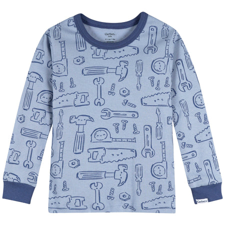 2-Piece Infant & Toddler Boys Blue Tools Snug Fit Cotton Pajama Set