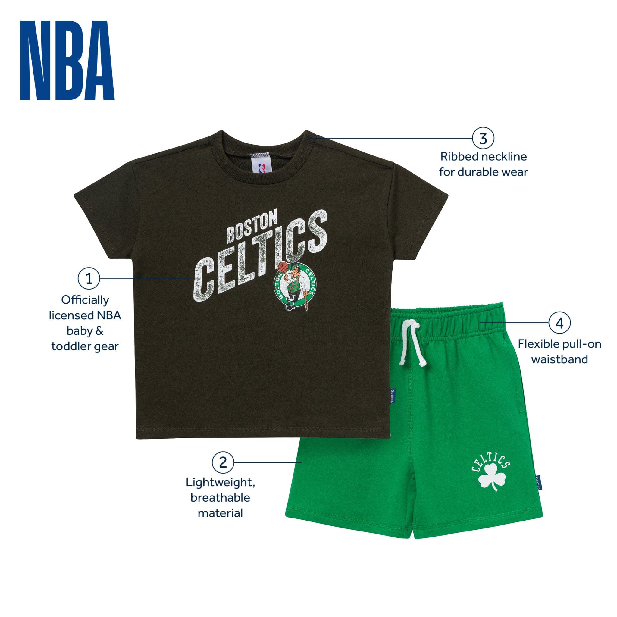 2-Piece Infant & Toddler Boys Boston Celtics T-Shirt & Shorts Set Outfits & Sets Gerber® 