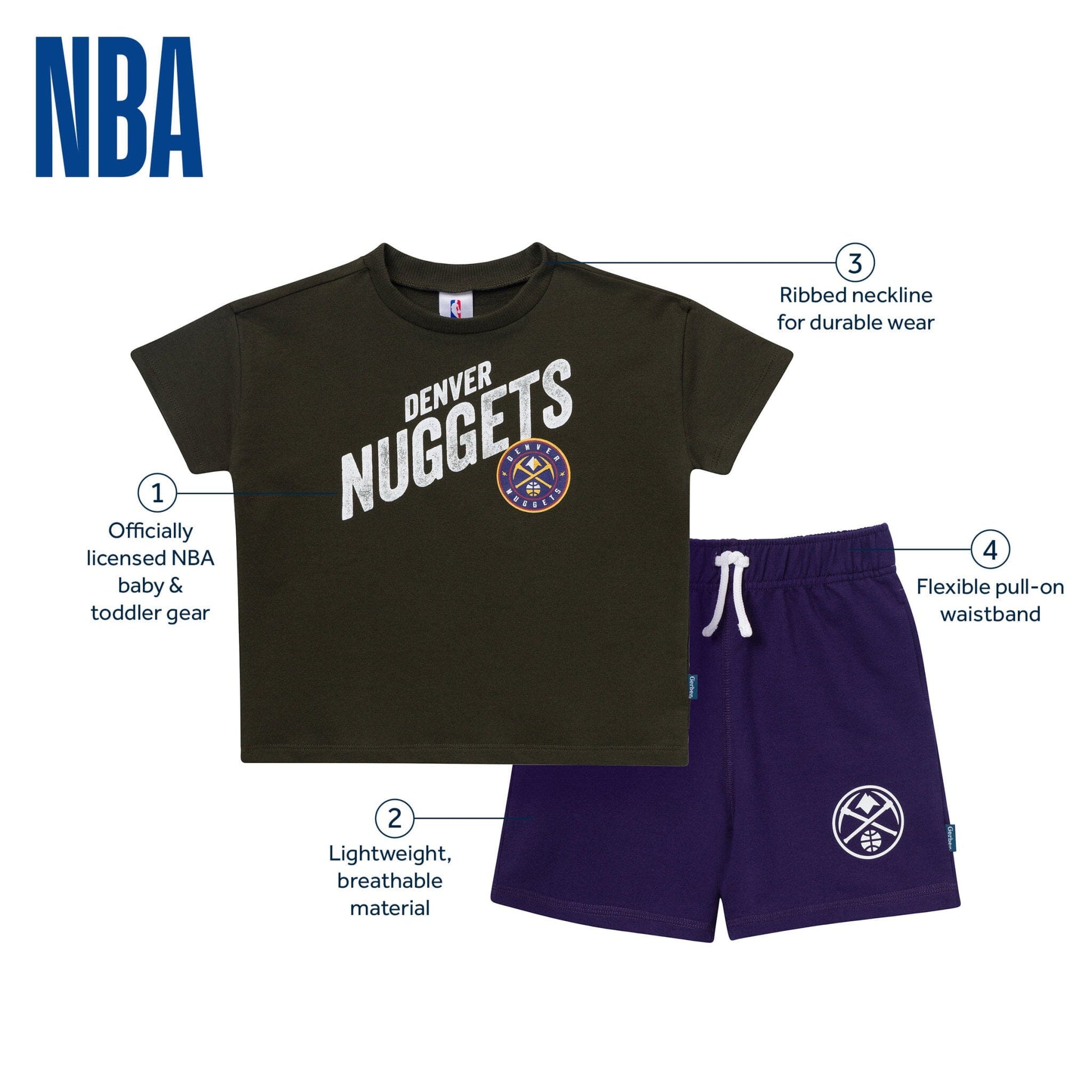 2-Piece Infant & Toddler Boys Denver Nuggets T-Shirt & Shorts Set Outfits & Sets Gerber® 