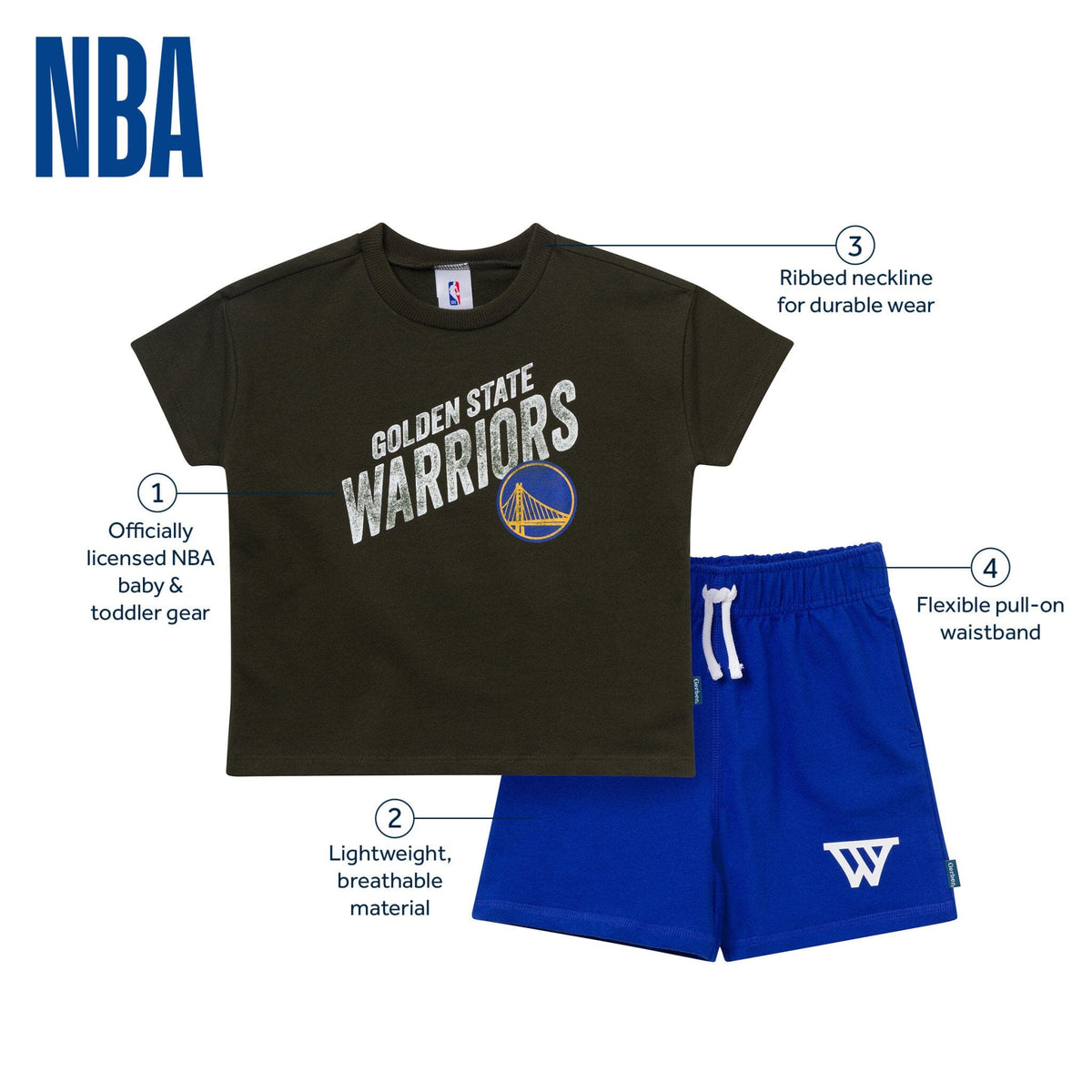 2-Piece Infant & Toddler Boys Golden State Warriors T-Shirt & Shorts Set Outfits & Sets Gerber® 