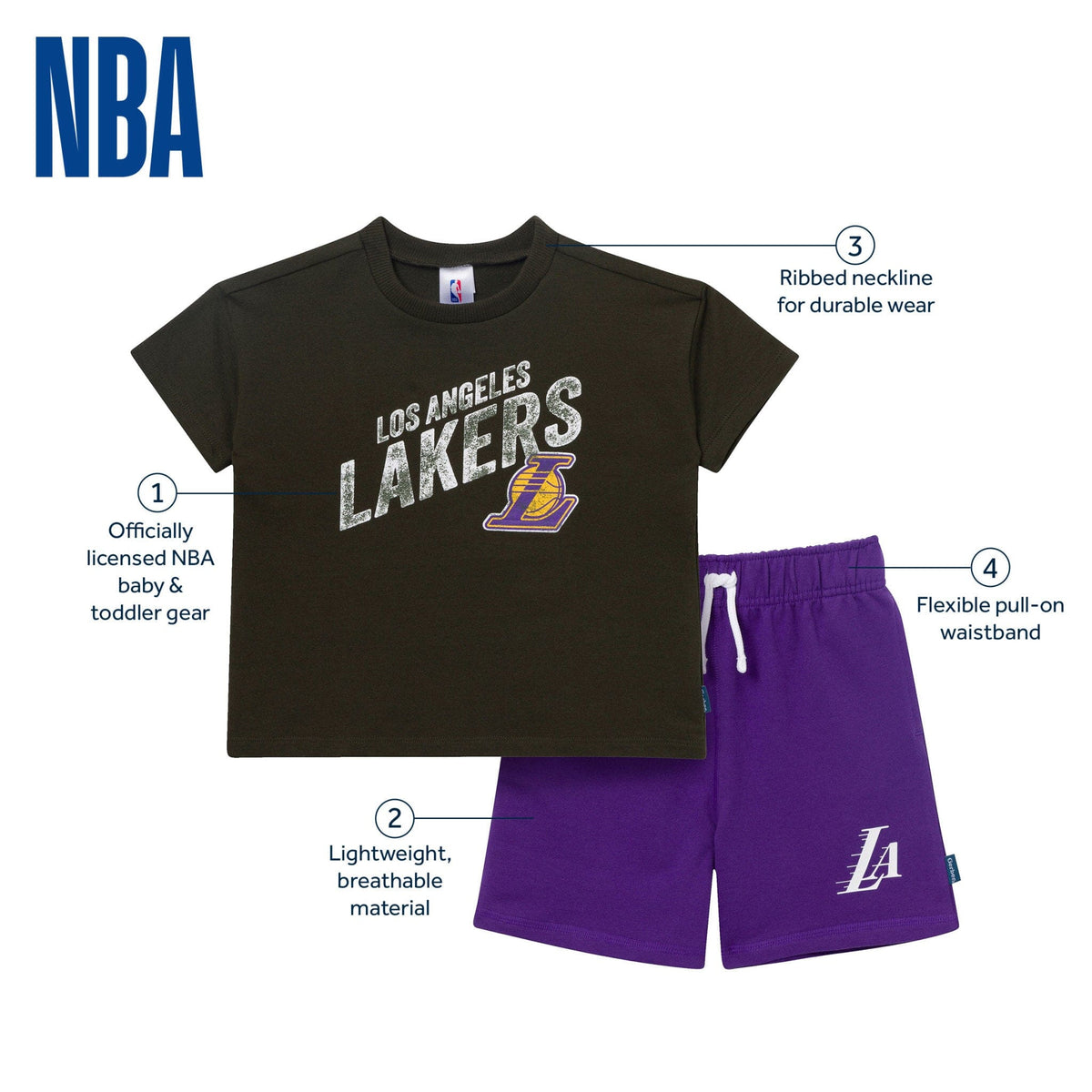 2-Piece Infant & Toddler Boys Los Angeles Lakers T-Shirt & Shorts Set Outfits & Sets Gerber® 