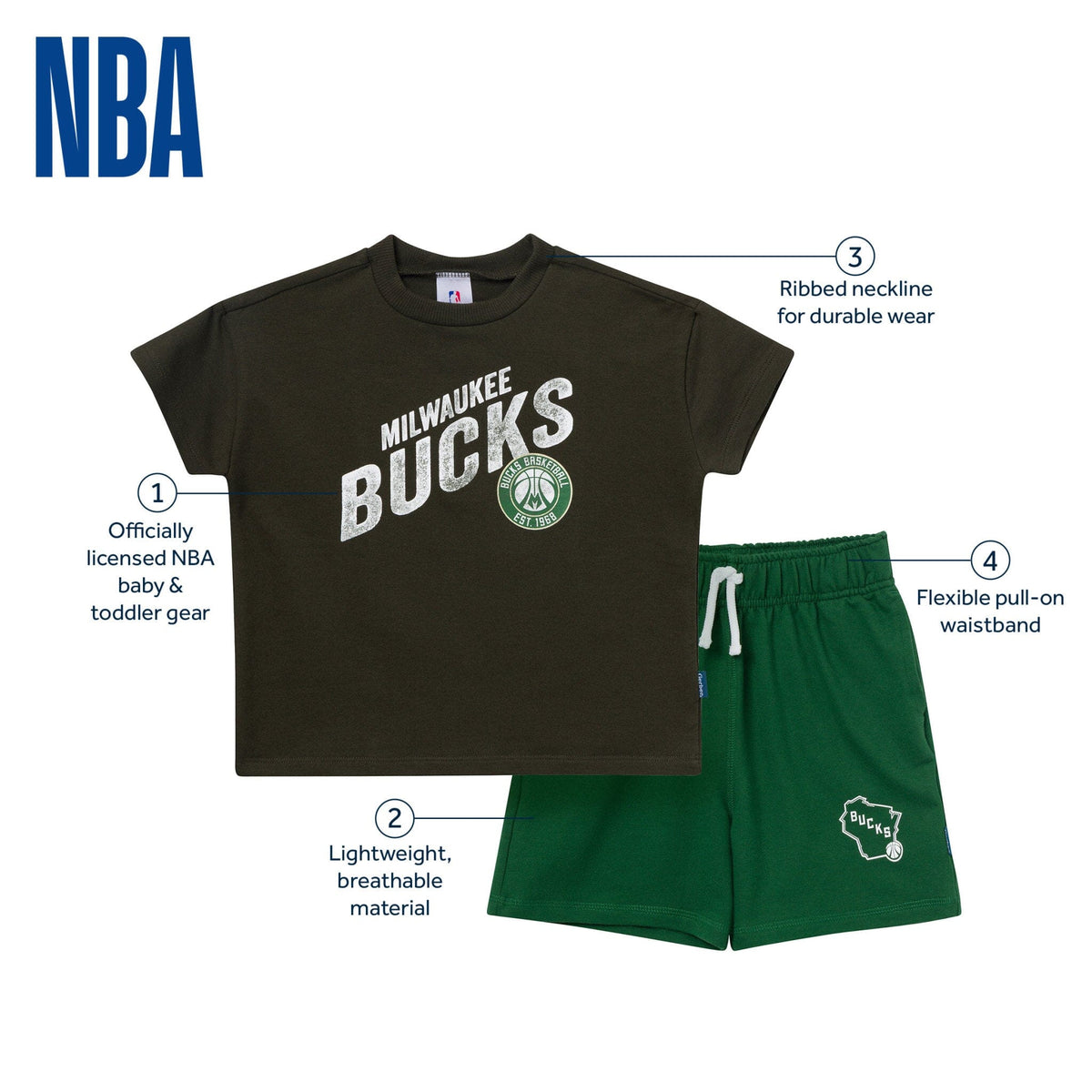 2-Piece Infant & Toddler Boys Milwaukee Bucks T-Shirt & Shorts Set Outfits & Sets Gerber® 