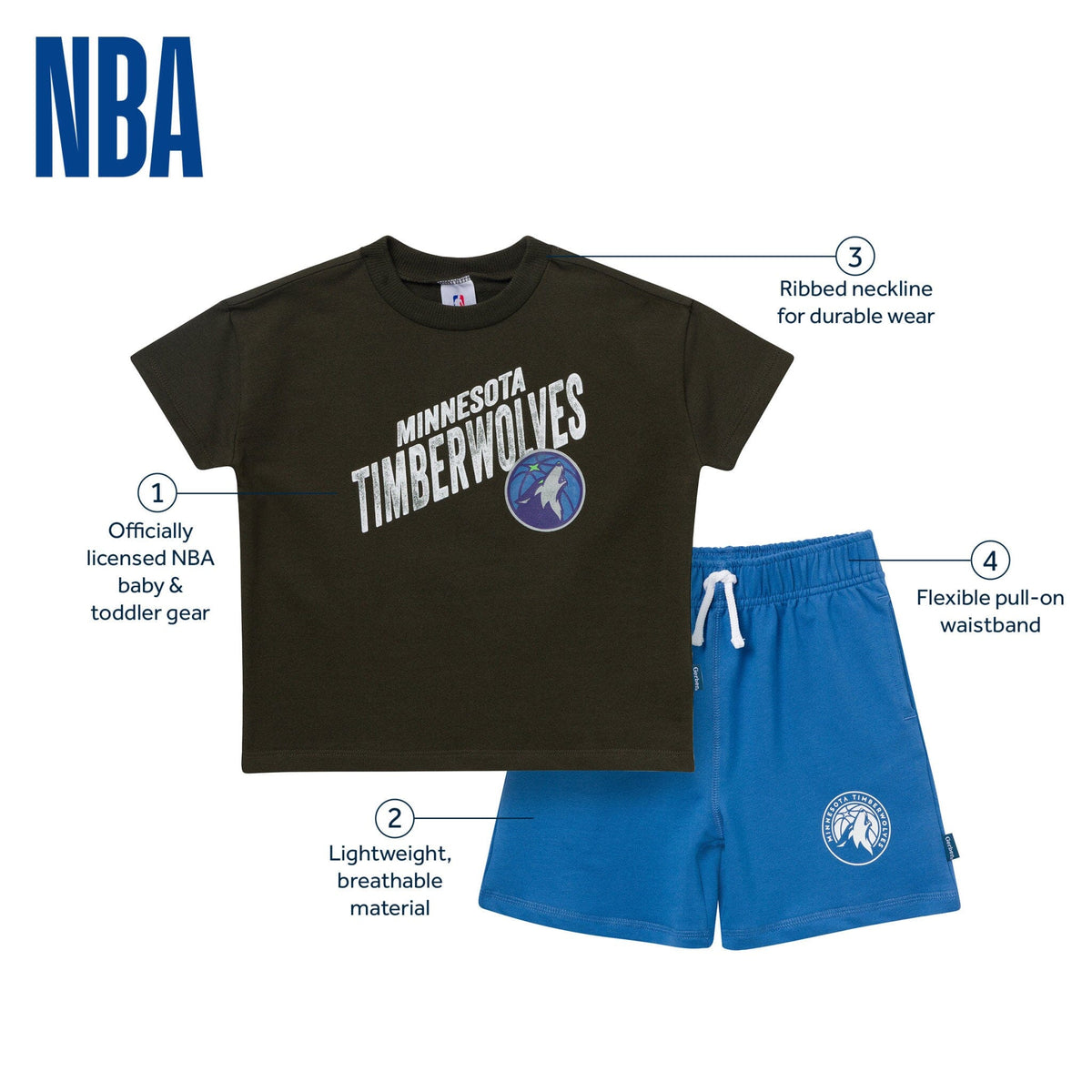 2-Piece Infant & Toddler Boys Minnesota Timberwolves T-Shirt & Shorts Set Outfits & Sets Gerber® 