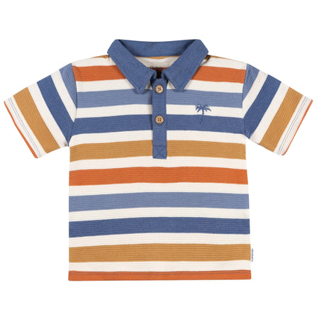 2-Piece Infant & Toddler Boys Multicolor Stripe Polo Shirt and Shorts Set