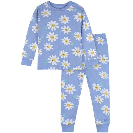 2-Piece Infant & Toddler Girls Blue Daisies Cotton Pajama Set