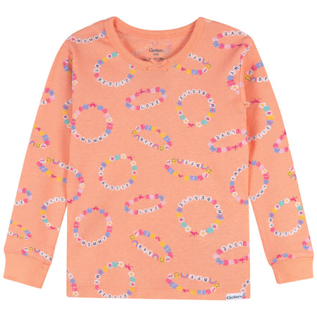 2-Piece Infant & Toddler Girls Peach Bracelets Cotton Pajama Set